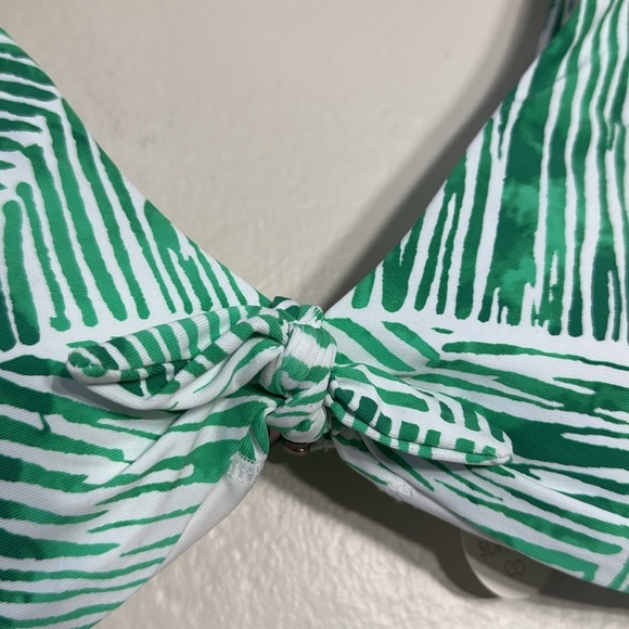 NWT CALIA Tie Front Bikini Swim Top Green Palm Stripe Tropical Print XXS Resort - Picture 4 of 8